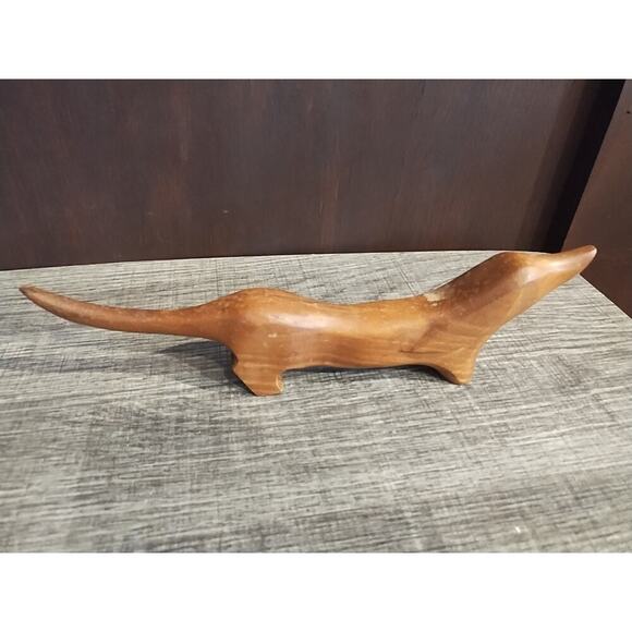Carved Wood Dachshund wiener Dog Figure Signed - Picture 3 of 7